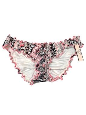 Victorias Secret Ruffle Cheeky Scrunch Bikini Swim Bottom Black Pink Size XS